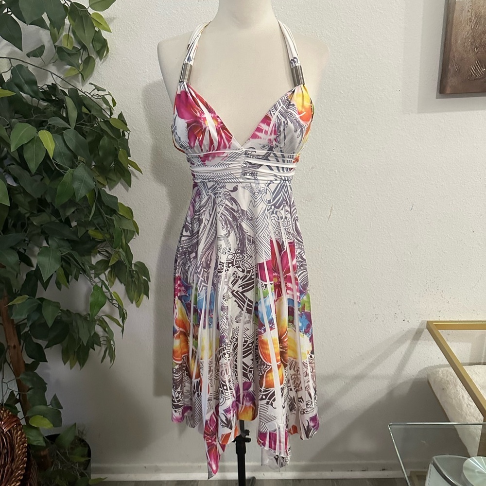 Paradise Y2k Multicolor Halter Dress Sz M fairy dress stretchy